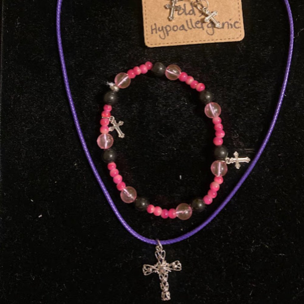 Handmade Cross Earrings, Necklace and Bracelet
